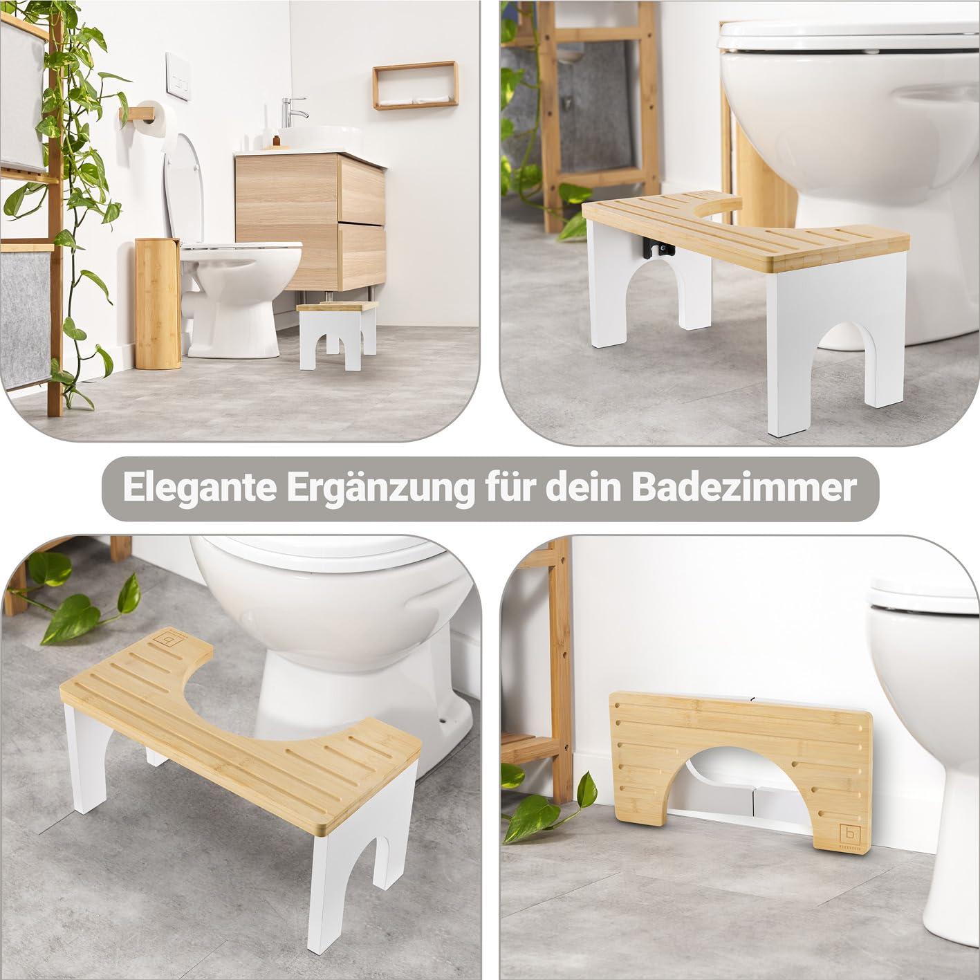 BENKSTEIN Toilettenhocker Erwachsene - Holz - Klohocker - Toilette Bambus - Tritthocker - klappbar - WC Hocker