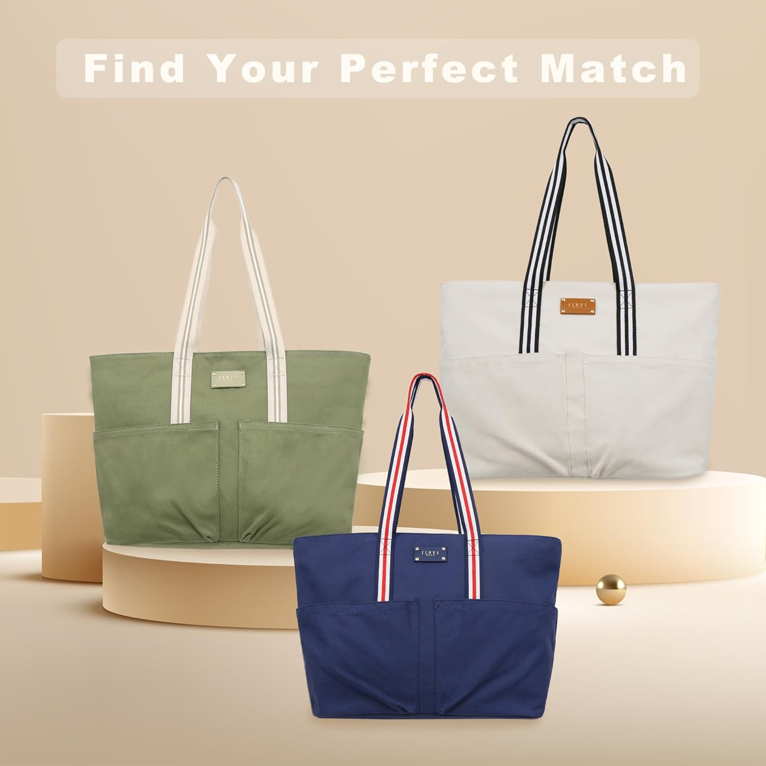 Canvas Tote Bag for Women, Large Capacity Travel Shoulder Bag, Heavy Duty Canvas Tote Bag for Work, College, Beach - Image 7