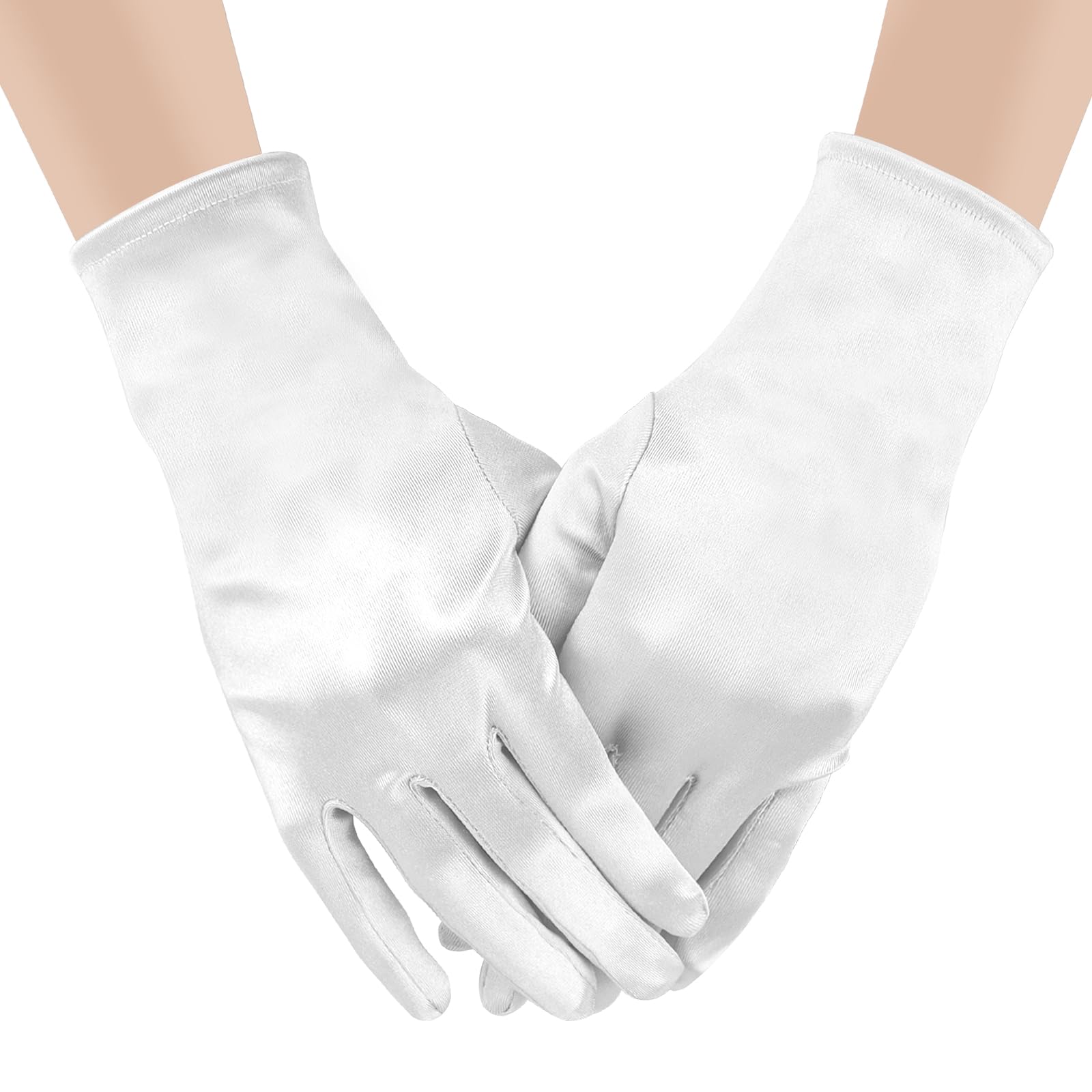 Ztowoto Women's White 1 Pairs Short Satin Gloves For ， Short Wrist Length Opera Gloves For Wedding Prom Fancy Dress Opera Tea Party Banquet Costume 1920S