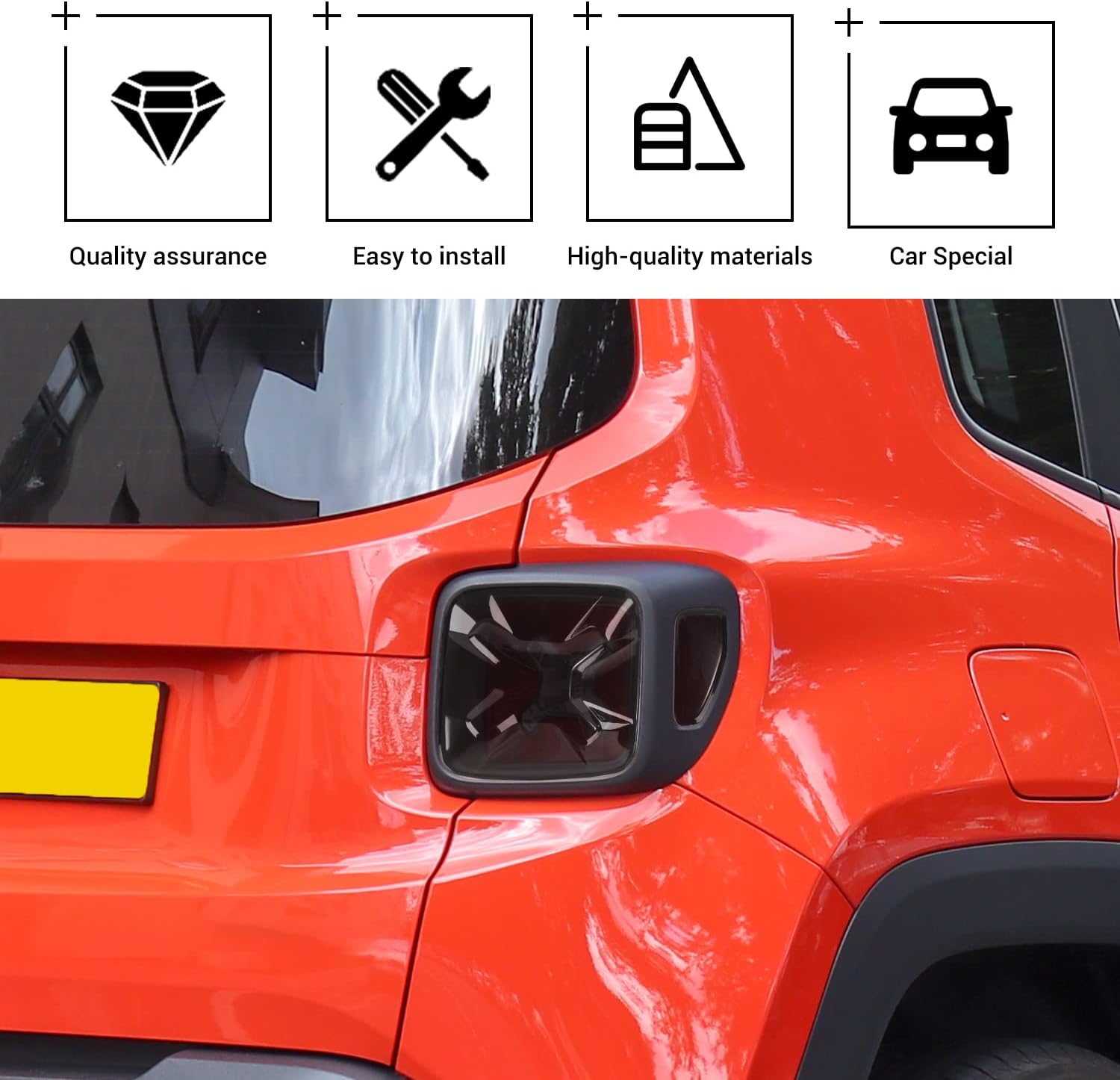 Hoolcar Tail Light Lamp Cover Guard Trim Frame Bezels Decoration Accessories Compatible with 2015-2025 Jeep Renegade, Smoked Black