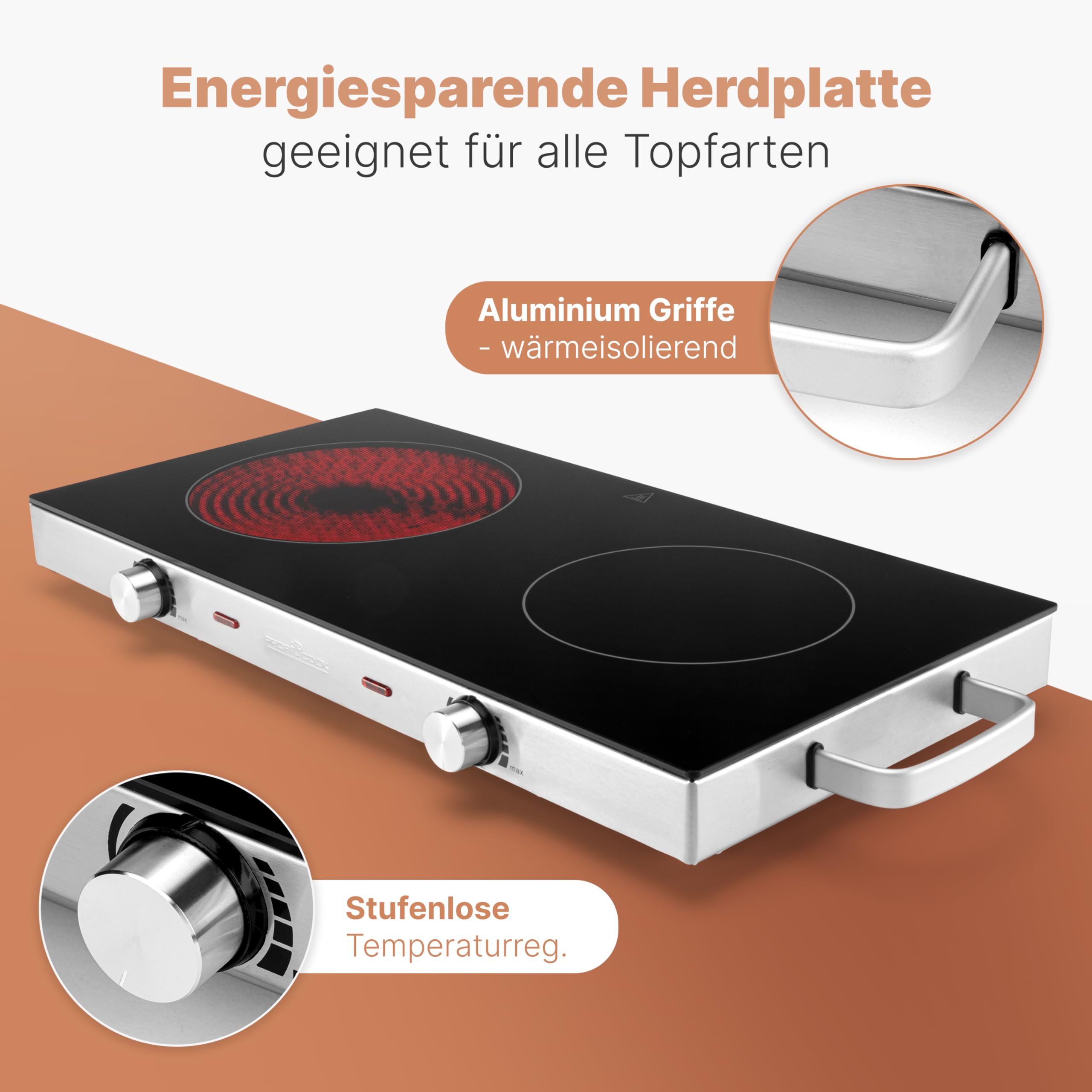 ProfiCook Infrarot-Doppelkochplatte 2800 W Glaskeramik PC-DKP 1211