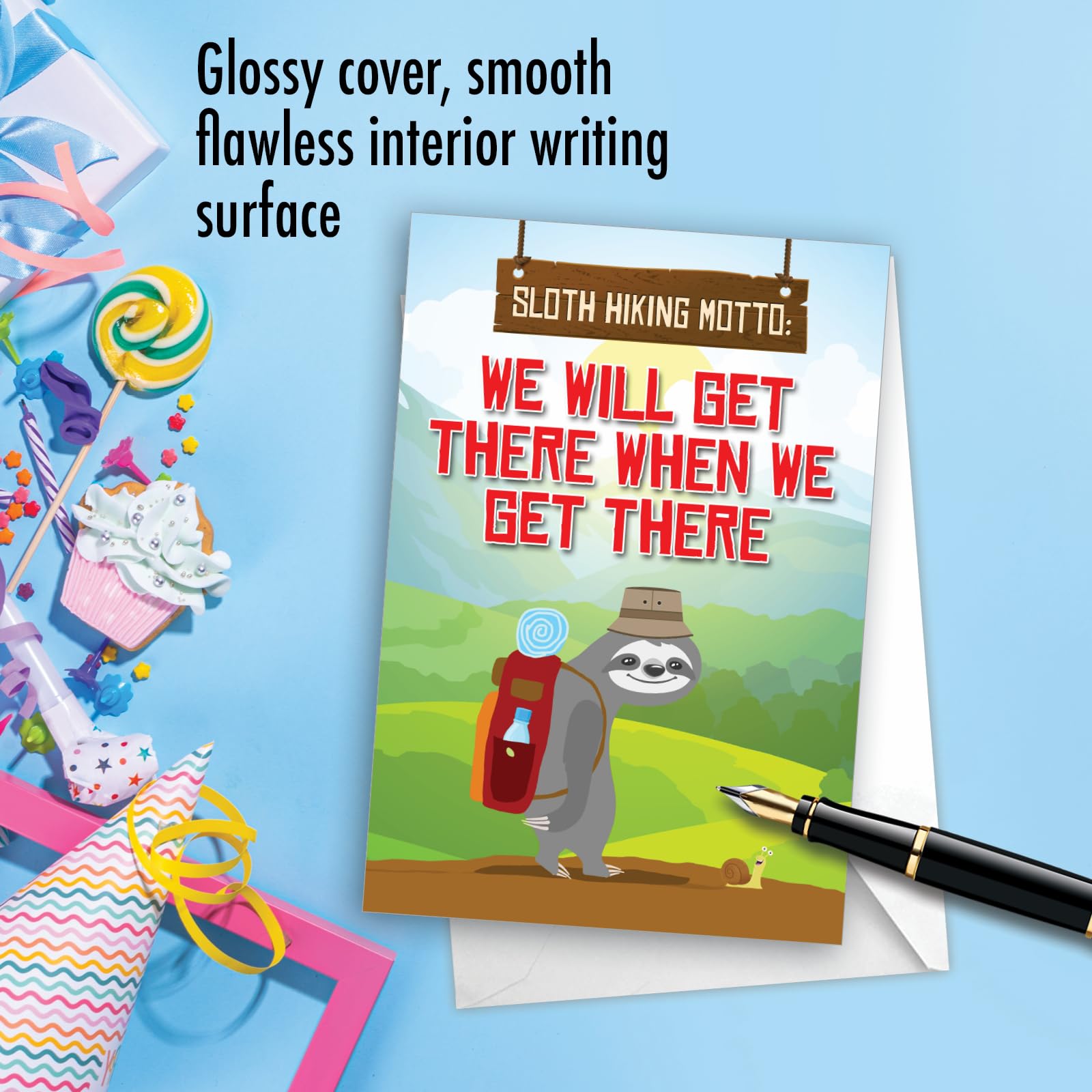 Oversize Belated Birthday Card - Funny Sloth Hiking Design | 8.5x11 Inch Jumbo Card | Made In USA