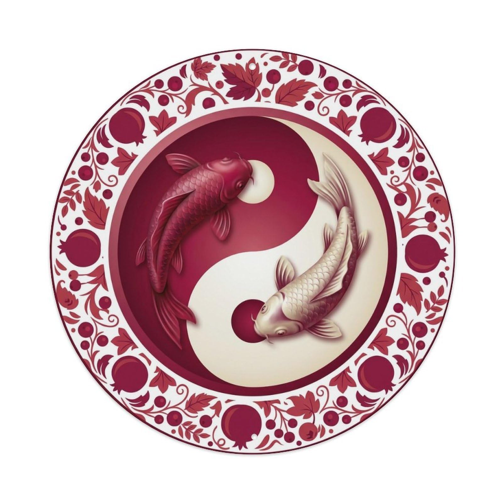 TaiChi Koi Fish Cranberry Red Berry Wine Deep Rich Metal sign