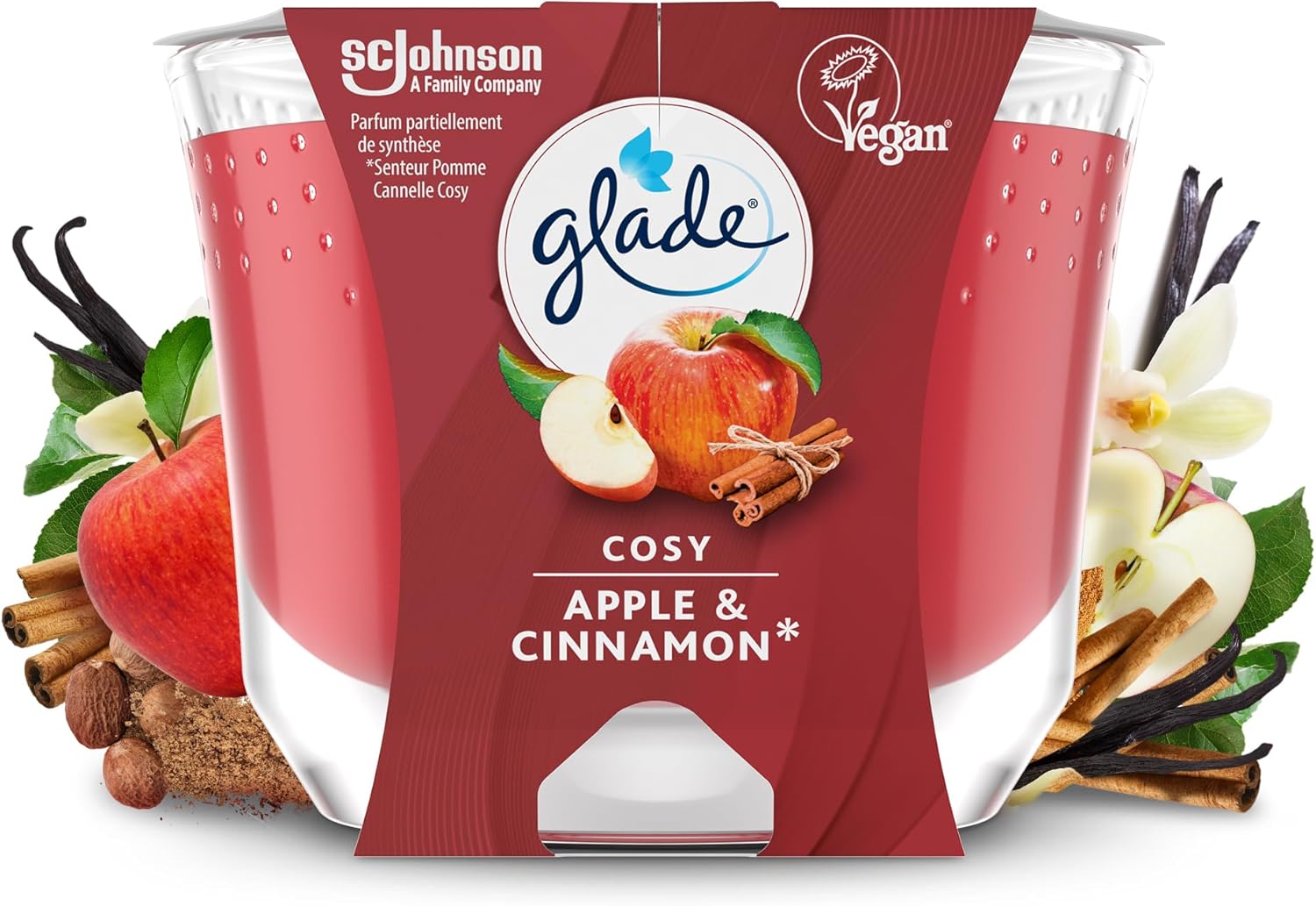 Glade Bougie Vegan Longue Durée Parfum Infusé Huiles Essentielles Cosy