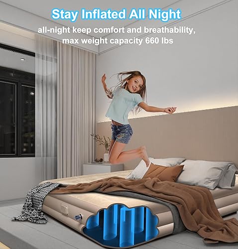 Miniatura 3 de Colchón de aire Queen con bomba incorporada, colchón de aire alimentado por batería, autoinfladodesinflado, colchón inflable elevado de 16 pulgadas,