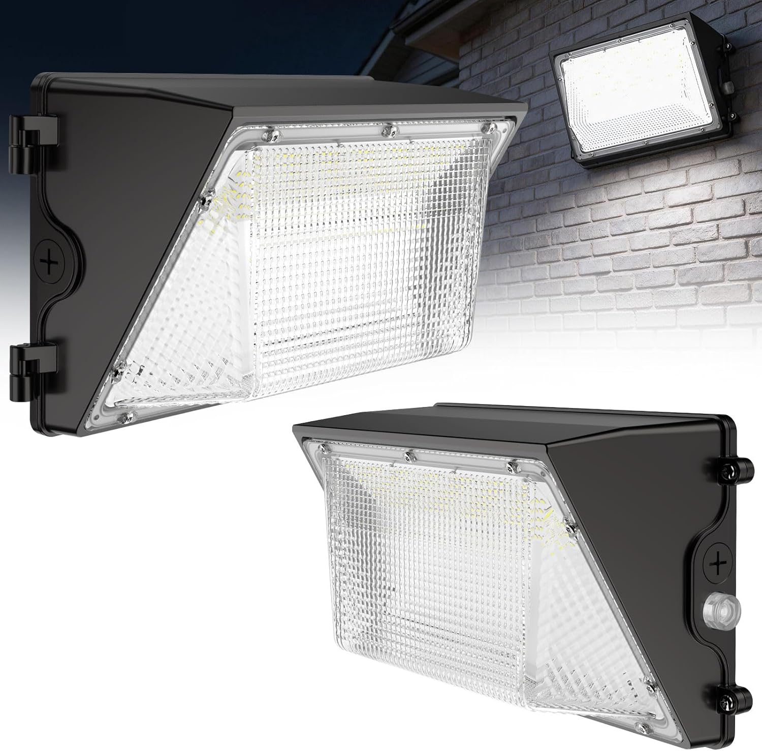 HYPERLITE LED Wall Pack 120W: 18000lm LED Security Flood with Dusk to Dawn Photocell - Industrial Outdoor Wall Lights Out Door 2Packs for House Warehouses Driveway UL Listed