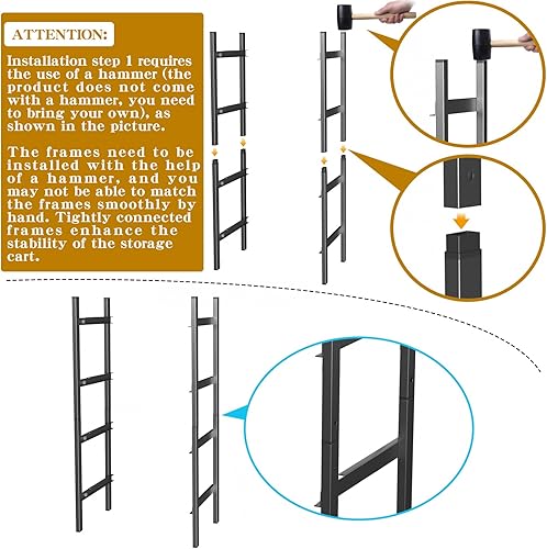 Miniatura 2 de Carrito de almacenamiento rodante de 5 niveles con ruedas, carrito utilitario de gran capacidad con mesa de madera y cestas de malla para cocina,