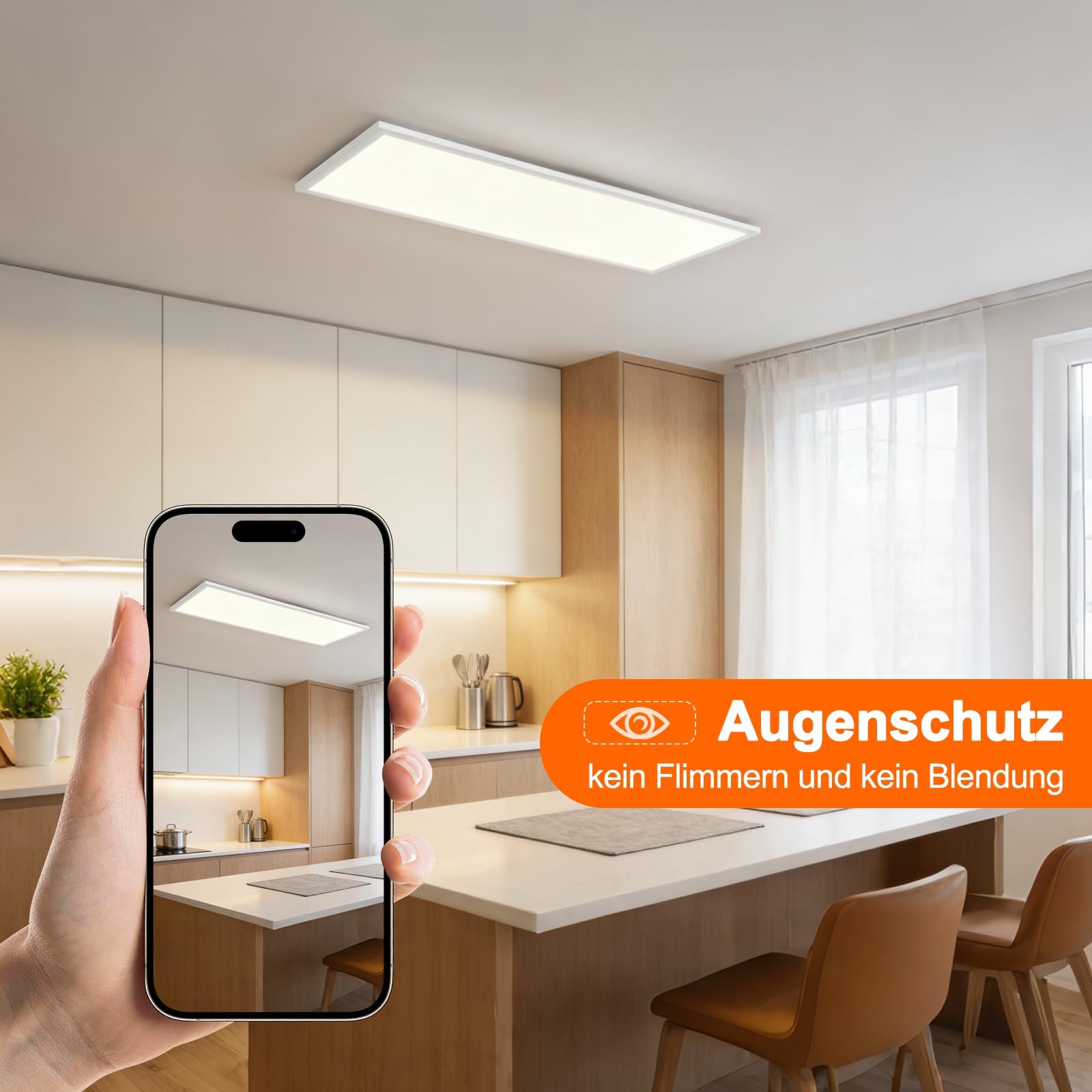 LED Panel Deckenlampe - 80x30cm Lang Rechteckig Deckenleuchte | Flach 39W Deckenpanel Dimmbar mit Fernbedienung Weiß Küchenlampe Tageslichtlampe für Büro Küche Flur Wohnzimmer Schlafzimmer