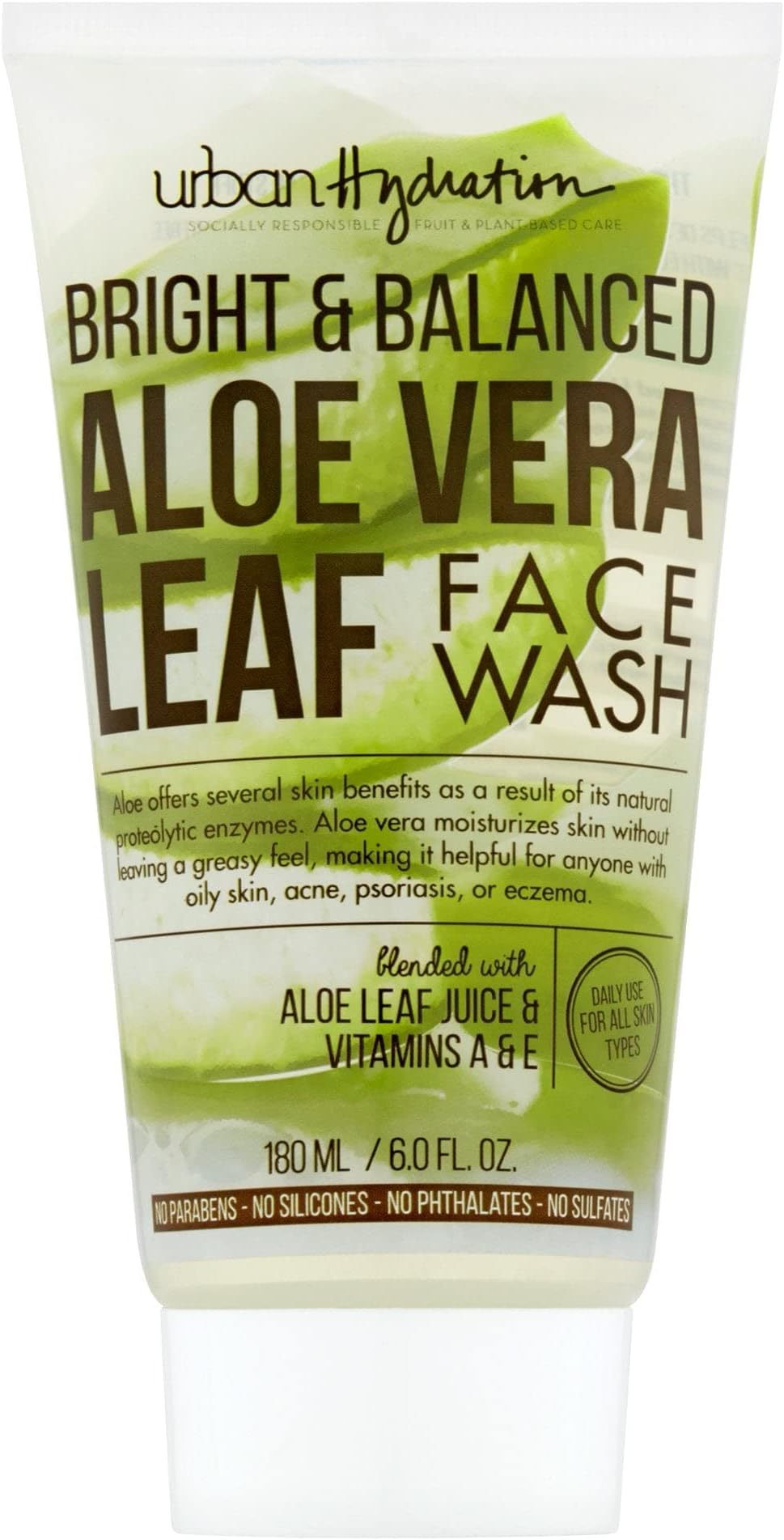 Urban HydrationBright & Balanced Aloe Vera Leaf Face Wash | Gentle, Hydrates, Detoxes, Fights Acne, Anti-Aging Benefits For All Skin Types, Leaves Skin Moisturized and Smooth | 6 Fl Ounce