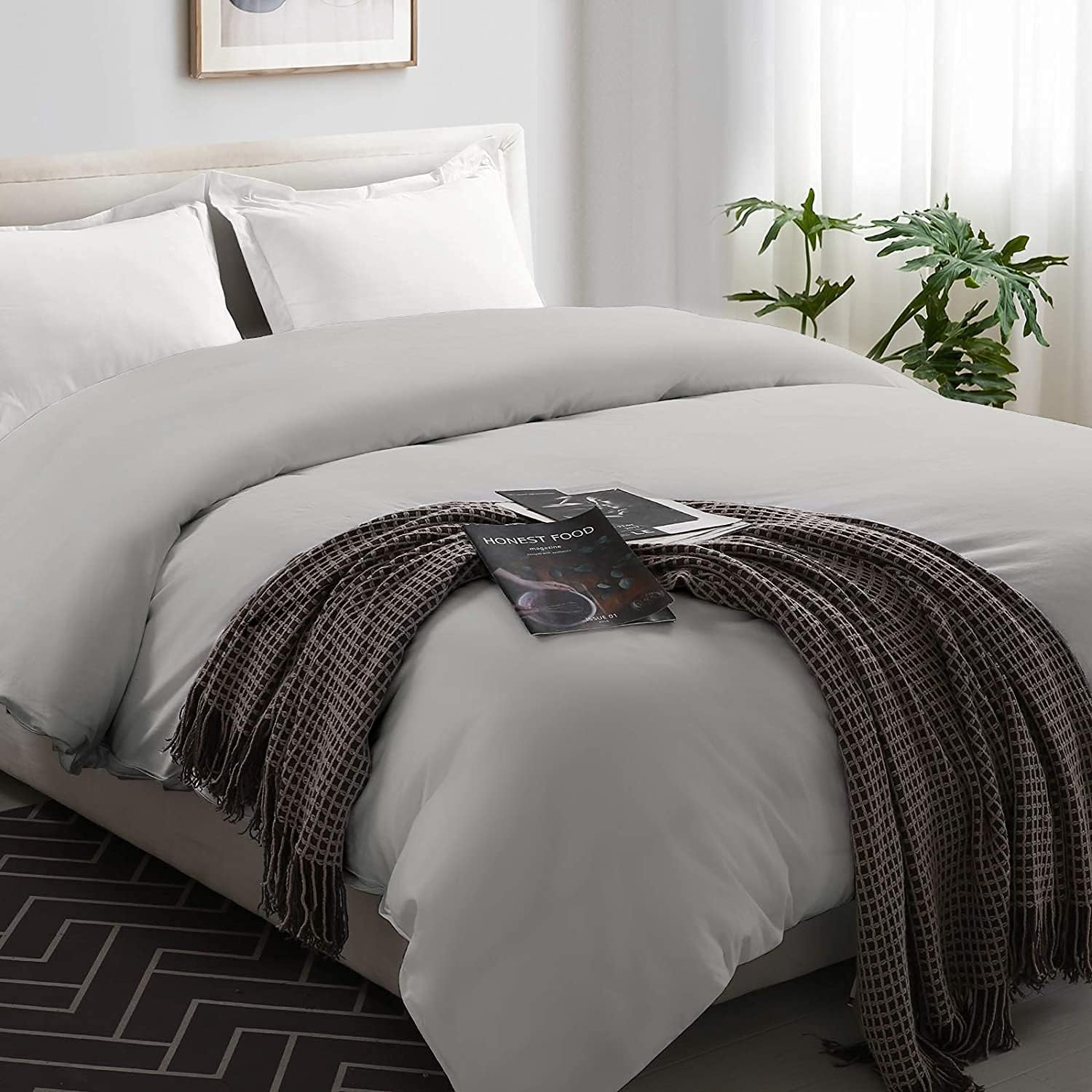 Precious Star Linen | Egyptian Cotton | Duvet Cover Super King 98x108 Inch | Zipper Closure & Corner Ties | Lightweight Breathable - 1 Piece Premium Duvet Cover Silver Grey Solid