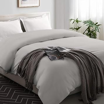 Precious Star Linen | Egyptian Cotton | Duvet Cover Super King 98x108 Inch | Zipper Closure & Corner Ties | Lightweight Breathable - 1 Piece Premium Duvet Cover Silver Grey Solid