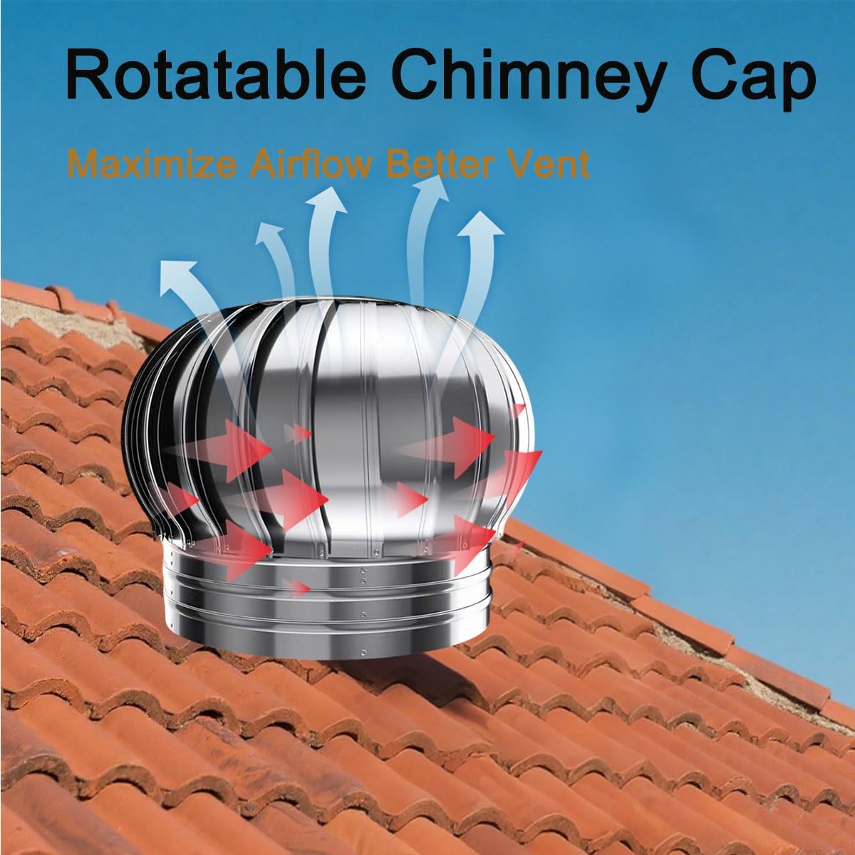 Cappuccio girevole in acciaio senza canna fumaria, copertura per camino ventilato, cappuccio antipioggia per tubo della stufa, cappello per camino resistente alle intemperie, protezione canna fumaria