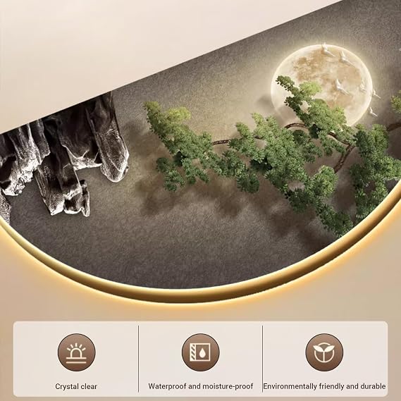 3D Wall Art Decor, 3D Relief LED Decorative Painting, Creative Landscape Wall Sculptures with LED, for Bedroom, Living Room, Entryway, Plug-in Power Supply(C,40 * 80cm/15.7 * 31.5in)