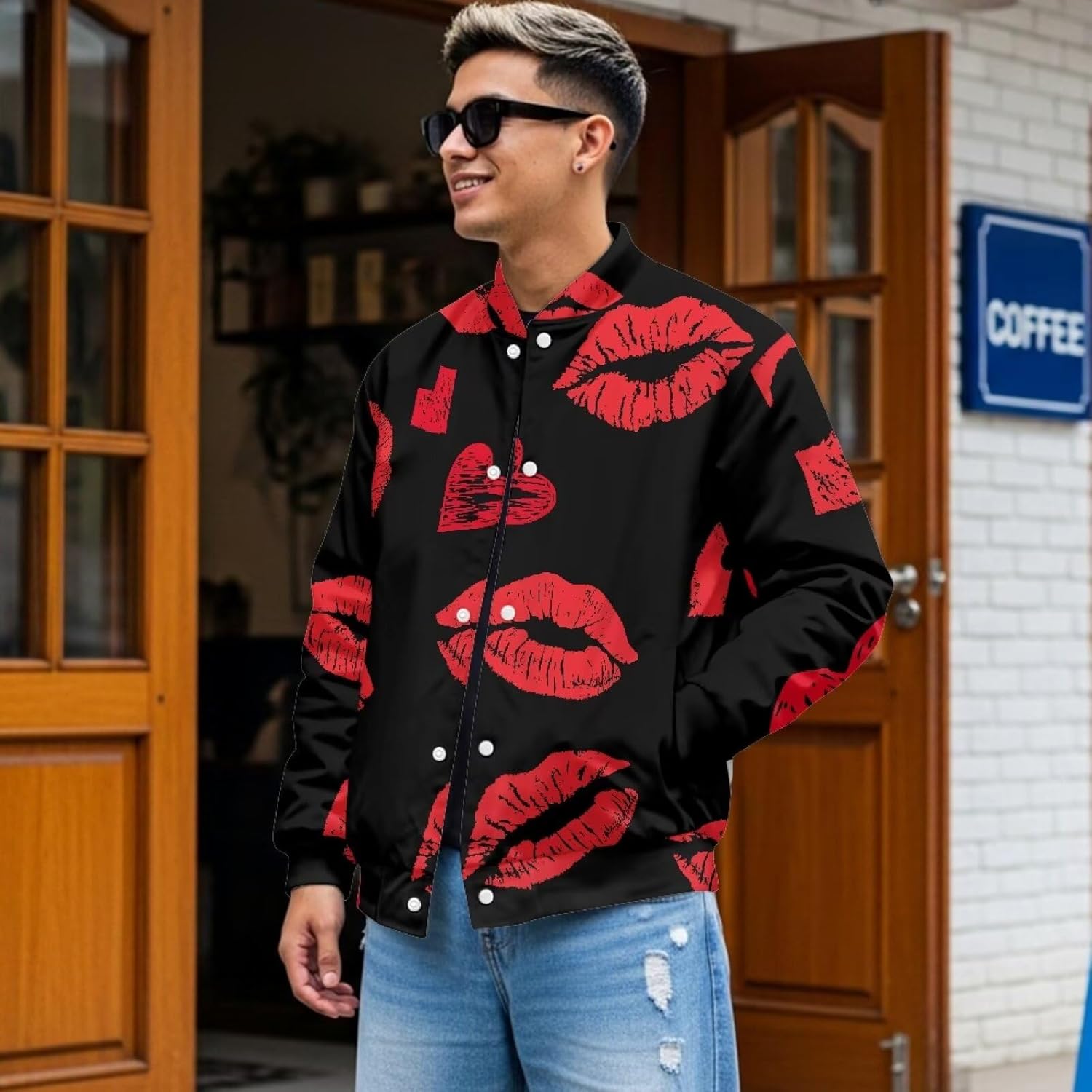 Mens Bomber Jacket Lightweight Casual Windbreaker Button Up Coat Fashion Stylish Fall Jackets with Pocket