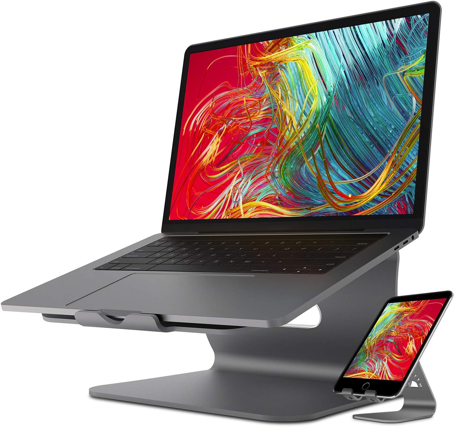 Bestand Laptop Stand, Aluminum Notebook Holder Riser Heat-Vent For MacBook Air/Pro, Dell, HP, Lenovo, Microsoft Surface, Samsung 11-16 inches Notebook (Silver Grey)