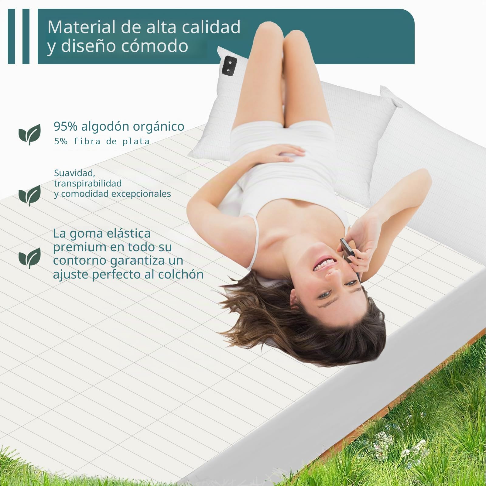RIQINXIN Sábana conductiva de conexión a tierra con sábana de plata, alfombrilla de tierra, algodón orgánico, terapia del sueño (137 x 190 cm), color beige
