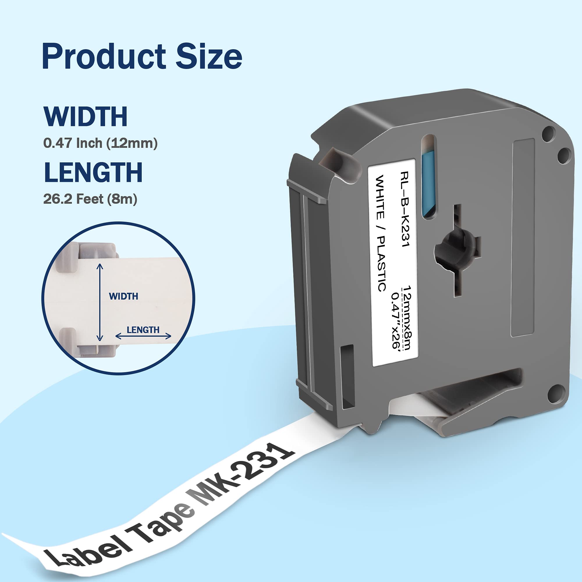 Compatible Label Tape Replacement for Brother PTouch MK231 M231 MK231S MK231 com[atible wit