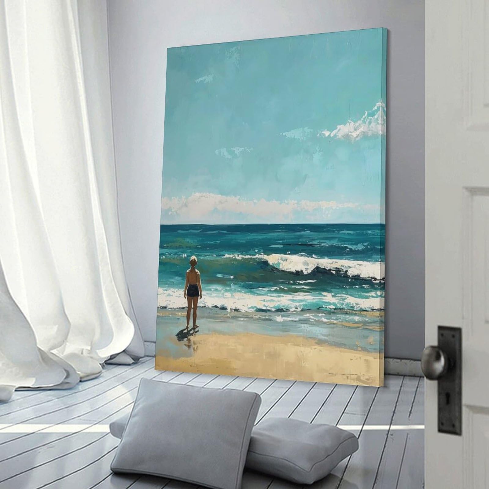 Junmoney Canvas Art Print Seaside Serenity, 20x30inch(50x75cm), for New Homes, Bedrooms Or Workspaces, Thoughtful Wall Decor for Art Lovers