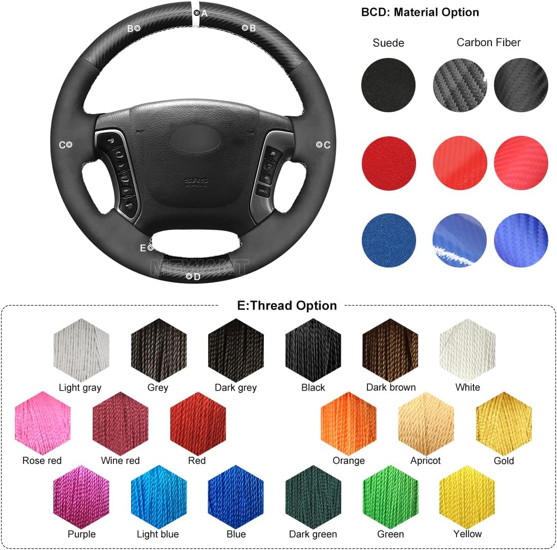 MEWANT Car Steering Wheel Covers for Hyundai Santa Fe 2007-2012 Hand-Stitched Car Steering Wrap