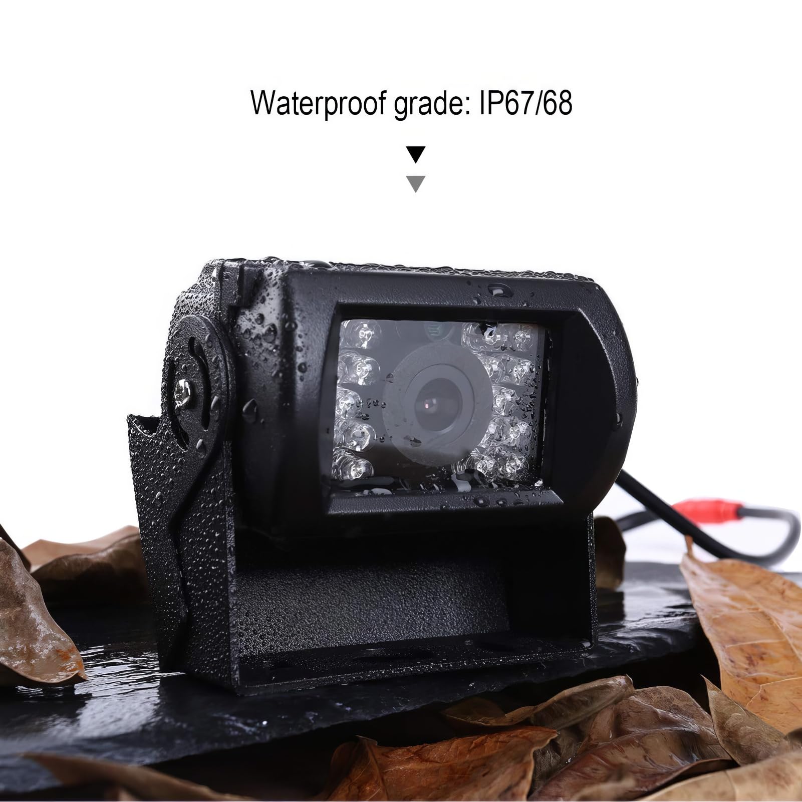 Riloer Telecamera di retromarcia per auto, telecamera di backup HD 9V-36V, telecamera CCD con vista frontale impermeabile per camion rimorchio autobus, con 18 LED a infrarossi per visione notturna