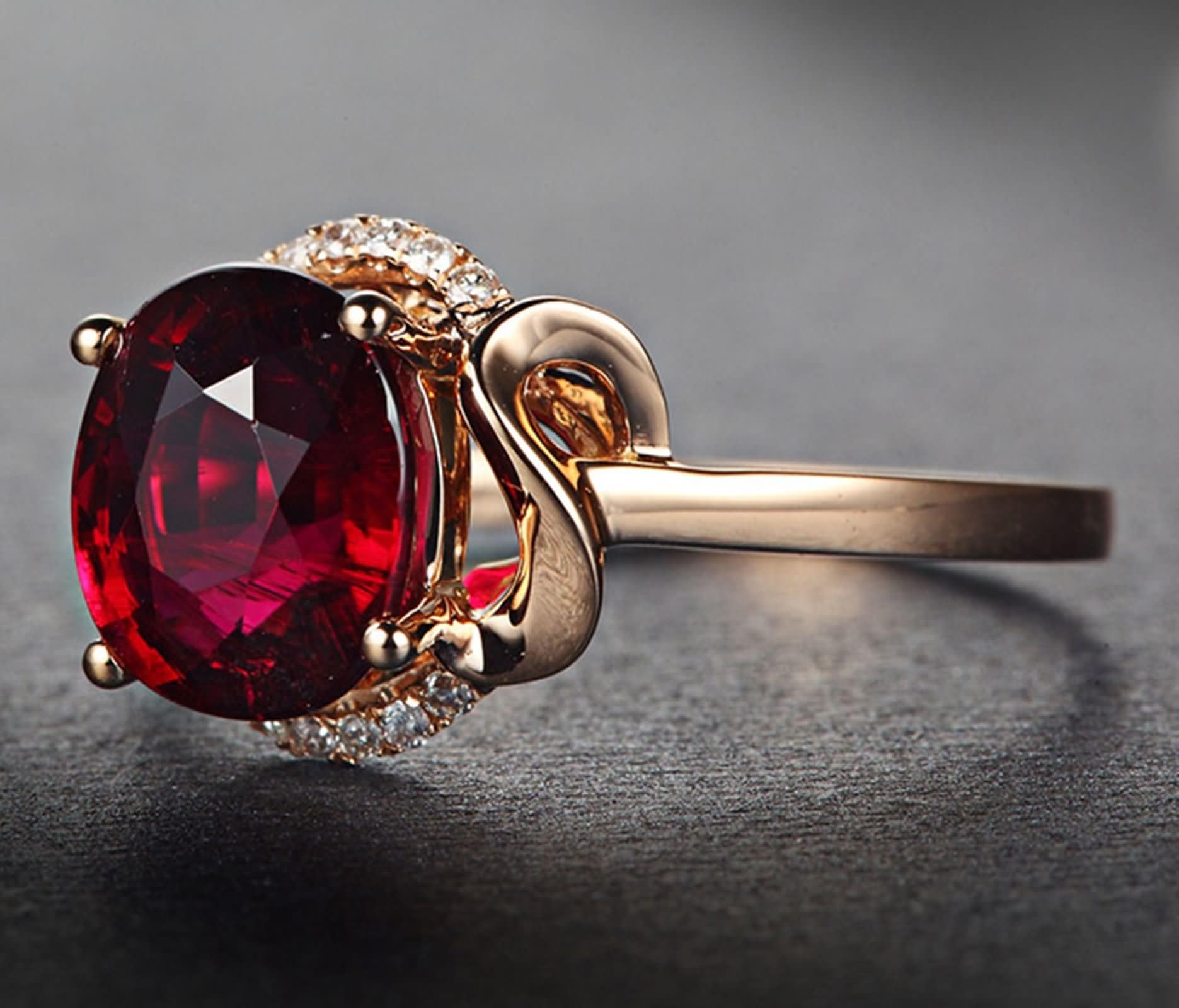 Anillos Compromiso de Mujer Oro Rosa 9K / 14K / 18K, 4 Garras Oval con Turmalina de 1,27ct y Diamante, Anillos Promesa de Mujer Oro Rosa