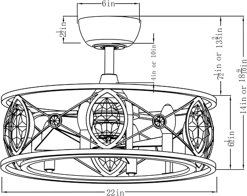 Miniatura 7 de Parrot Uncle Ventiladores de techo con luces y ventilador de techo enjaulado con luz sin aspas, ventiladores de techo para dormitorio, 22 pulgadas,