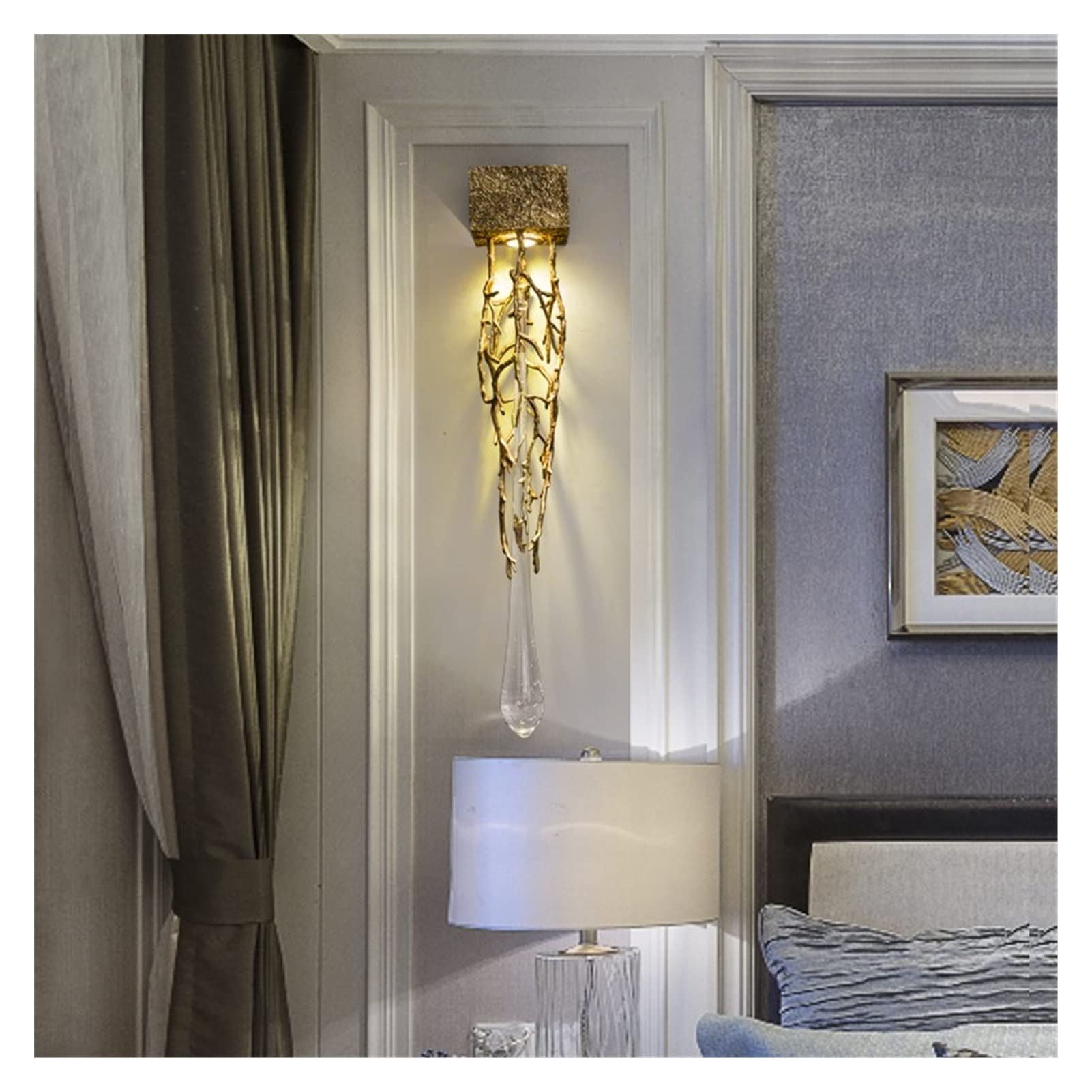 ZTCHSENZT Wall Sconces, Creative Copper Crystal Wall Lamp Aisle Background Wall Stairwell Bedside Living Room Wall Lamp LED Wall Lamp,Copperwarmwhite