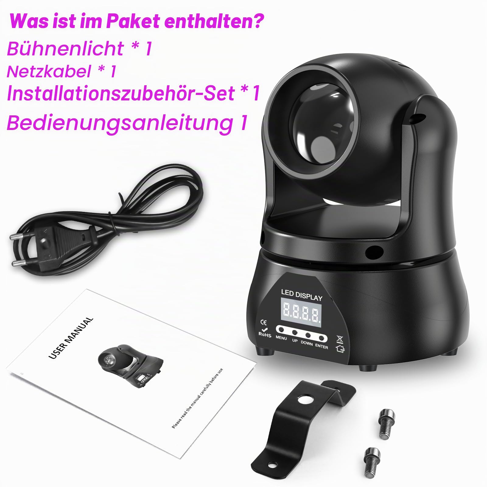 2PCS 60W Mini Moving Head Partylicht, RGBW LED Disco Beam Bühnenlicht DMX512 Sprachsteuerung Lichteffekt für DJ Hochzeit Halloween Club