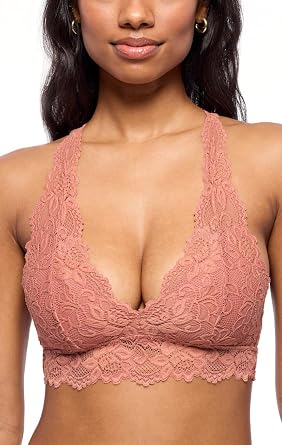 Mia Lace Bralette for Women, Unpadded and Unlined Wireless Bra, Perfect Racerback Everyday Lingerie X-Small, Rose