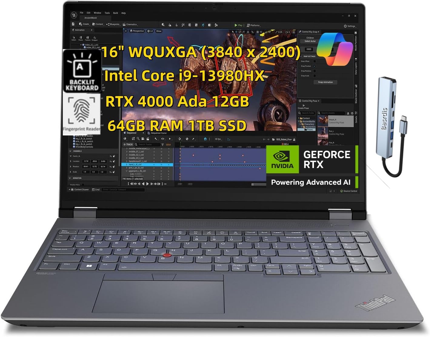 NewLenovo ThinkPad P16 Gen 2 Mobile Workstation (16" WQUXGA (3840 x 2400) Intel i9-13980HX 24 Core, 64GB DDR5 RAM 1TB SSD, NVIDI.A RTX 4000 Ada 12GB) Laptop for Engineer Designer Architect, Win 11 Pro