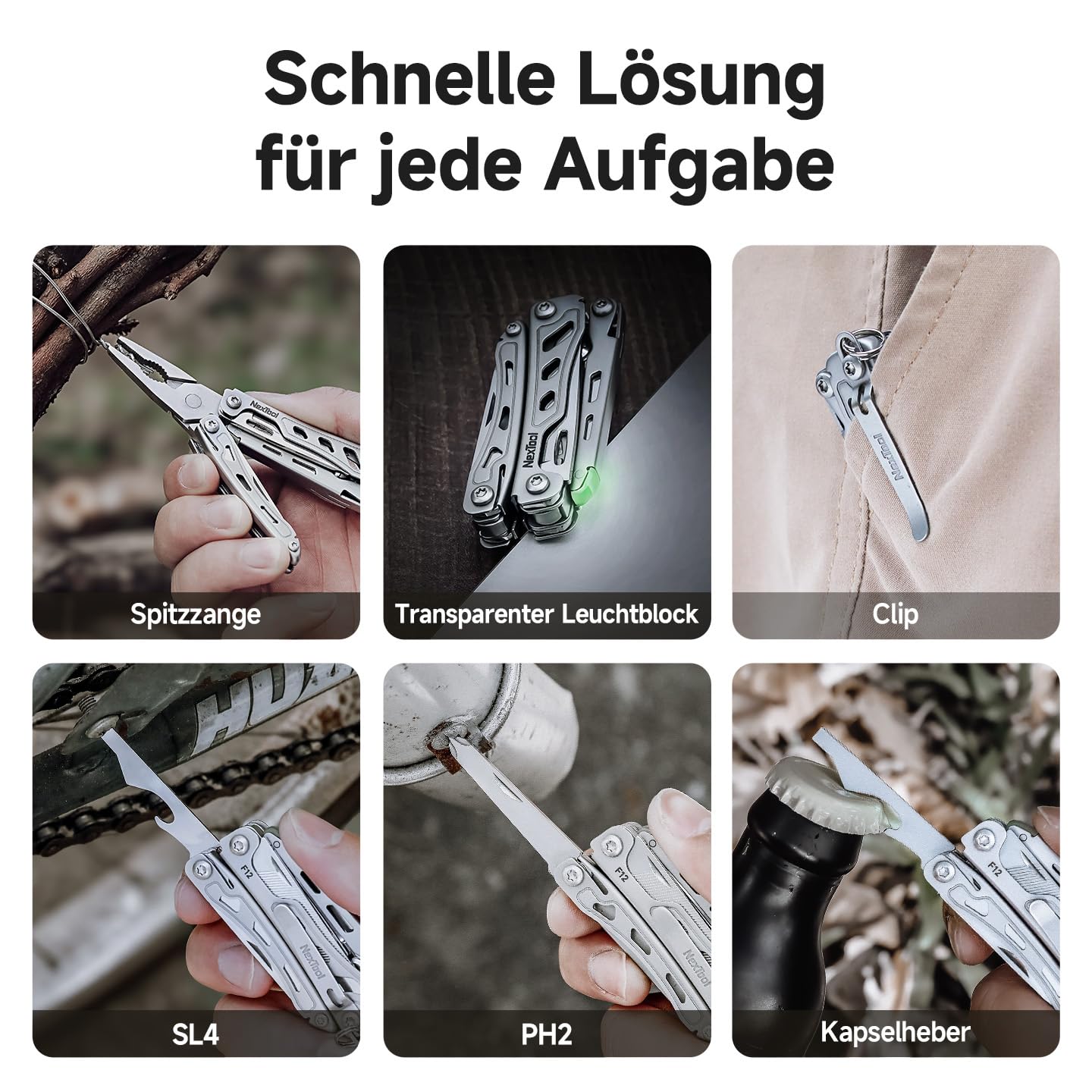 NexTool Multitool F12 Mini Flagship Strumento multifunzione 13 in 1 per portachiavi con forbici seghettate, lima, blocco di sicurezza, acciaio 80CrMoV14 migliorato per EDC, per esterni e fai da te