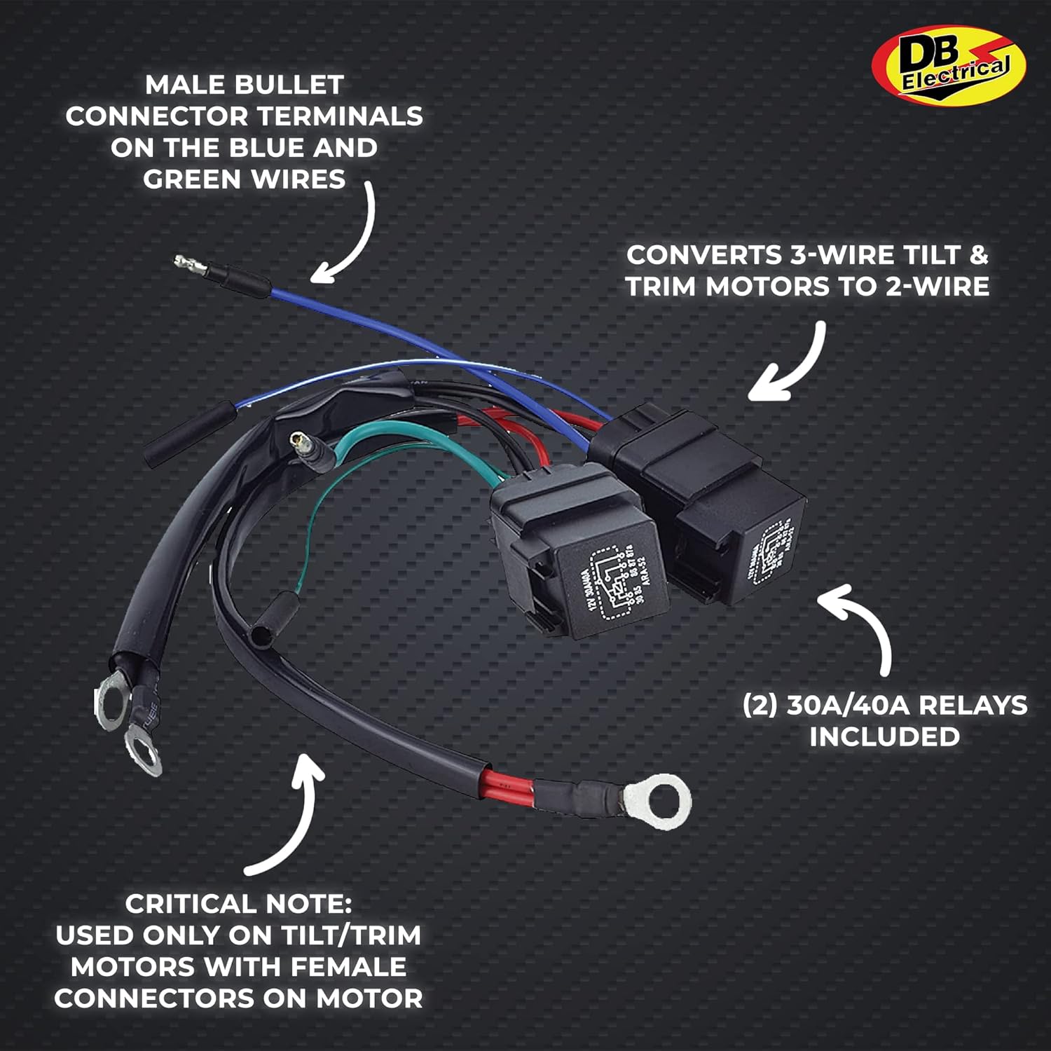 DB Electrical 113-22005 Wiring Harness Compatible with Various Tilt Trim Motors - Replaces OEM Part Numbers: Arrowhead, J&N 113-22005 - Converts Compatible 3-Wire Tilt & Trim Motors to 2-Wire