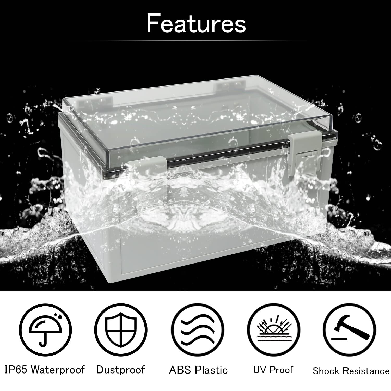 Scatola di giunzione IP65 impermeabile in plastica ABS incernierata PC copertura trasparente scatola di progetto elettrico con piastra di montaggio, staffe a parete, pressacavi 30 x 20 x 160