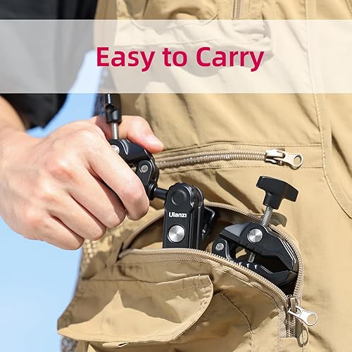 Miniatura 4 de ULANZI Abrazadera doble para cámara con adaptador de 1/4 pulgadas, alicates de cangrejo CO17, soporte de montaje para monitor de brazo mágico,