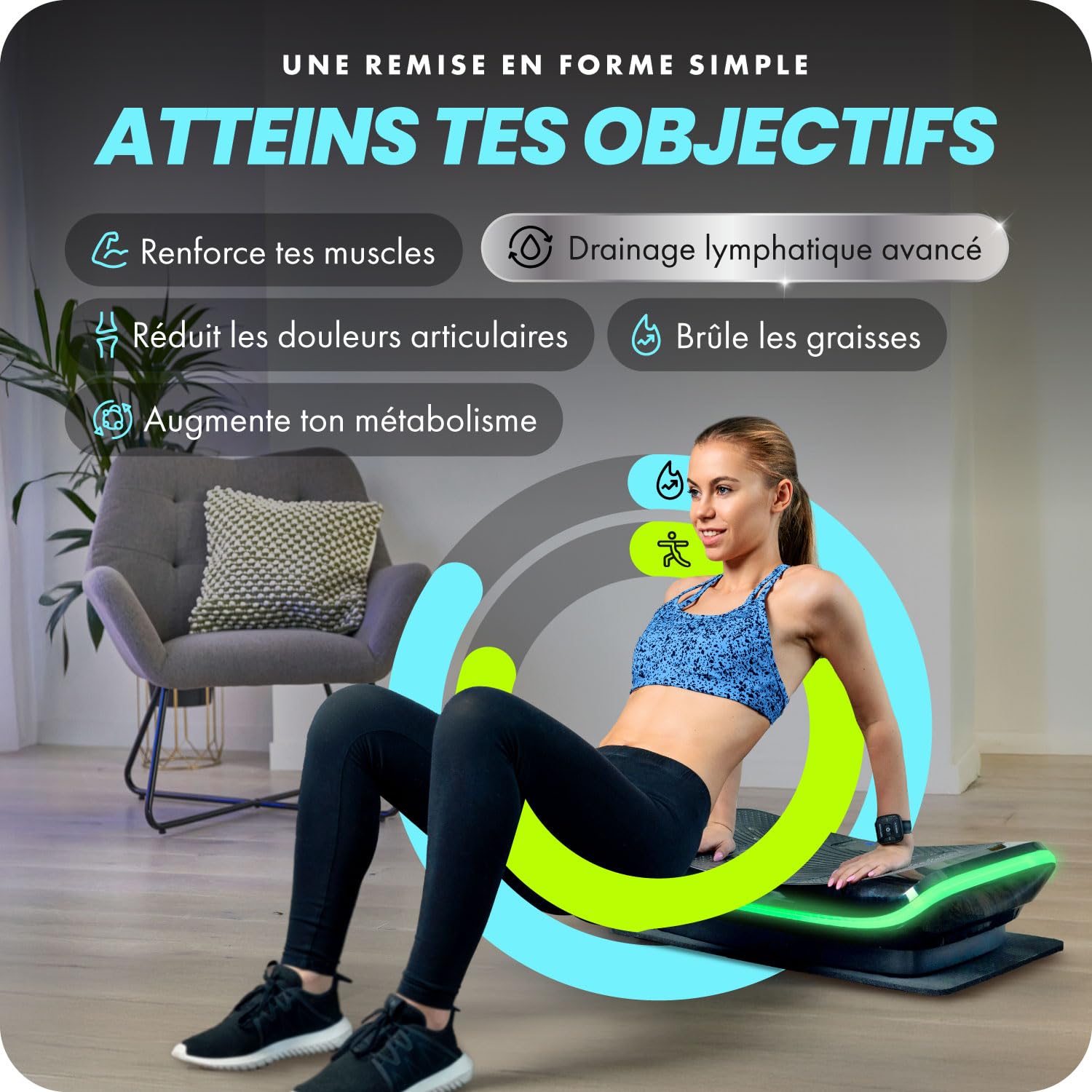 Bluefin Fitness Plateforme Vibrante Oscillante 4D Triples Moteurs Silencieux