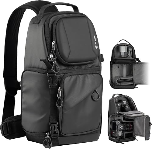 TARION Bolsa para cámara Sling Camera Bolso bandolera Impermeable Foto Mochila Reflex con Protección de la lluvia, Bolsa de Cámara Compatible con DSLR SLR Cámara Trípode (TR-S, Negro)