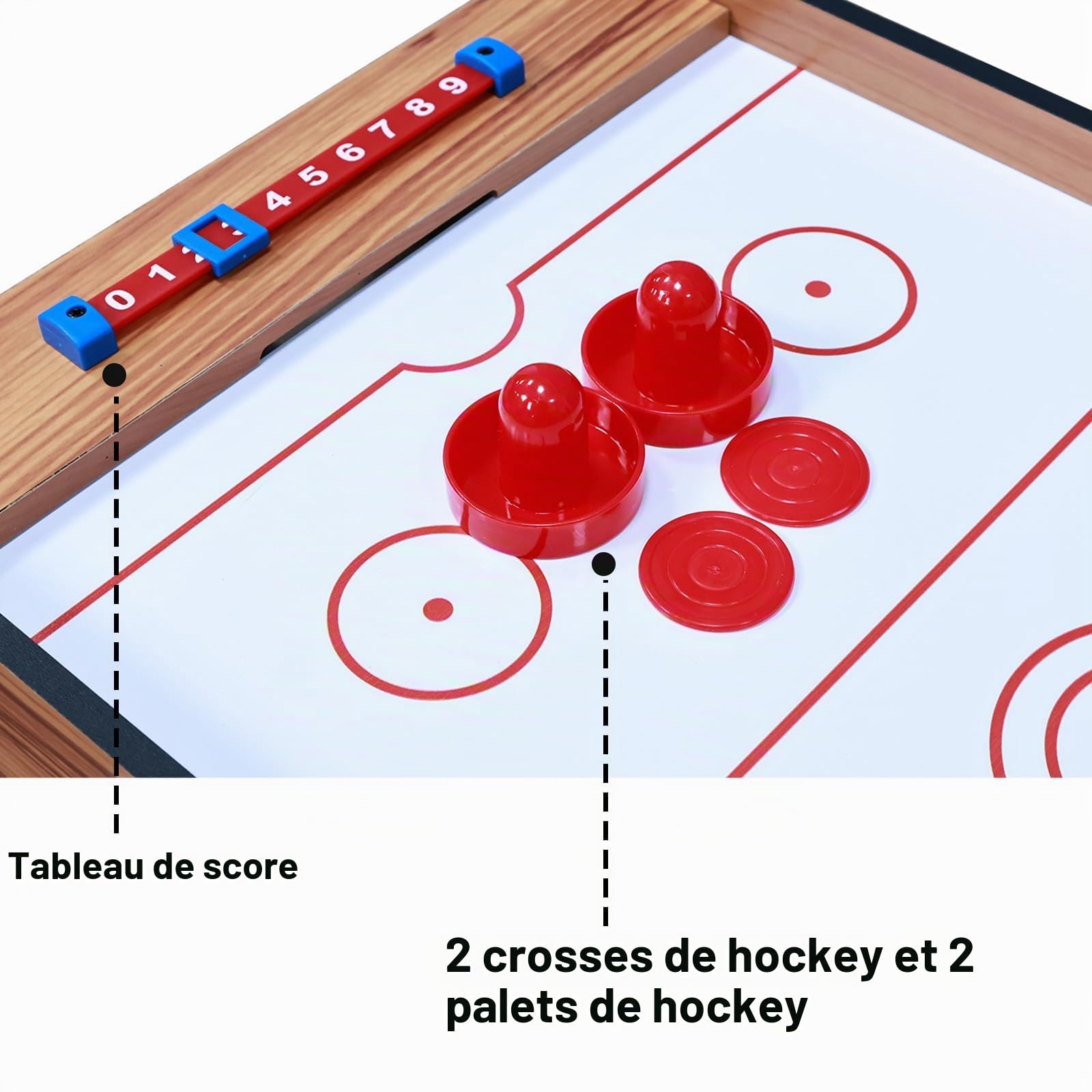 Table multijeux 2 en 1 Baby-Foot en Bois avec Air Hockey,Table de Jeu avec Poignée Antidérapante & 2 Ballons & 2 Palets & 2 Poussoirs, Jouet d'Arcade pour Fête Bar Salle de Jeux