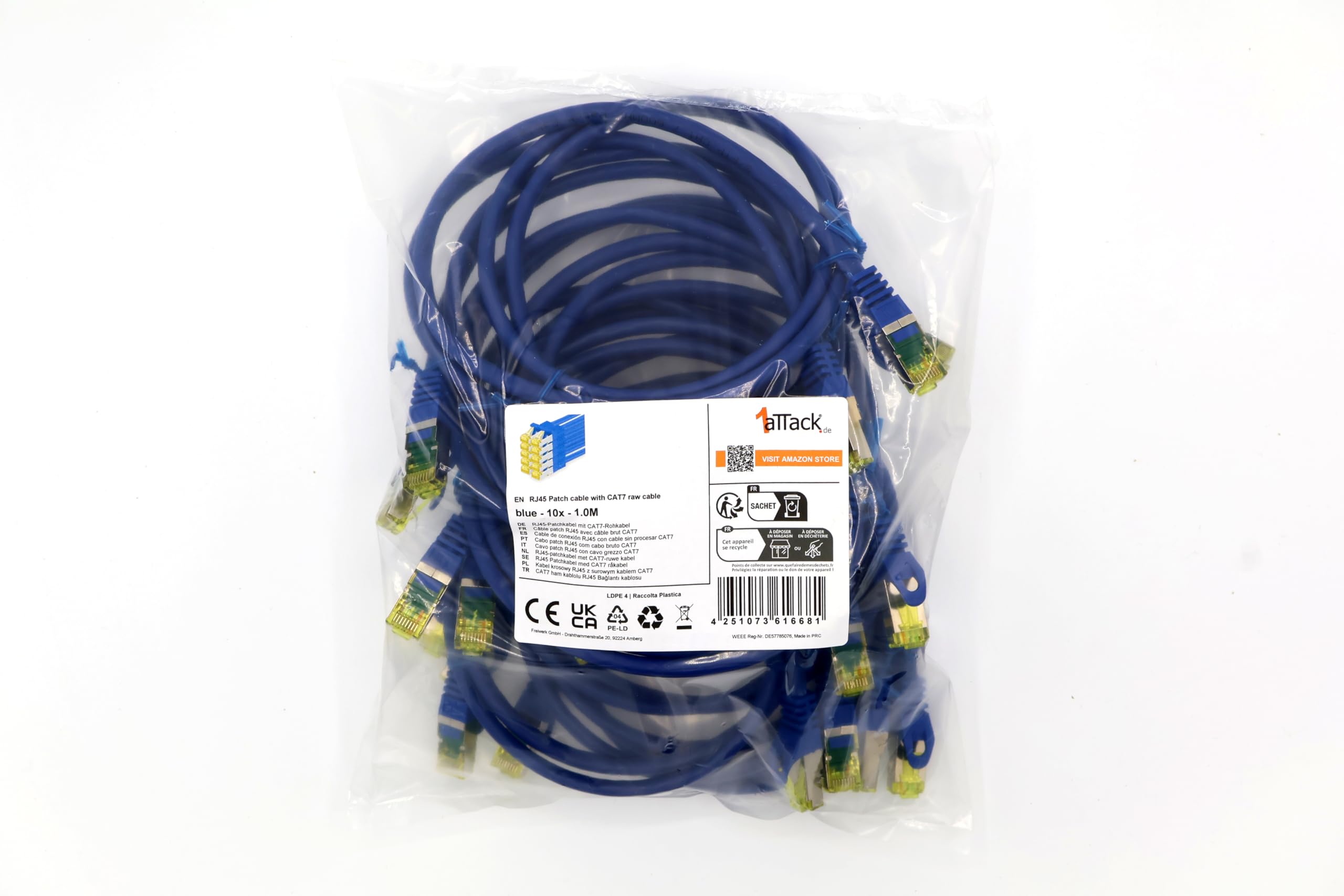 1aTTack.de Cat.7 network cable 0.5 m black pack of 5 Cat7 Ethernet cable network LAN cable raw cable 10 Gb s SFTP PIMF LSZH set patch cable with Rj 45 plug Cat.6a — view 80