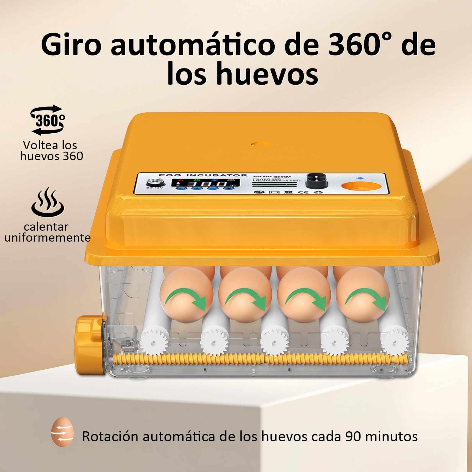 Incubadora Huevos Gallina con Control de Temperatura y Rotación Automática para 16 Huevos, Incubadora de Huevos Automática con Rodillos Ajustables y Adición Automática de Agua
