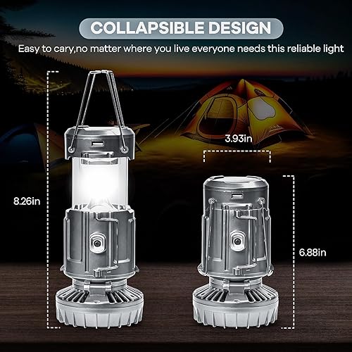 Miniatura 5 de Faroles de camping con ventilador, ventilador solar de campamento de carga para teléfono, linternas LED recargables, ventiladores de campamento para