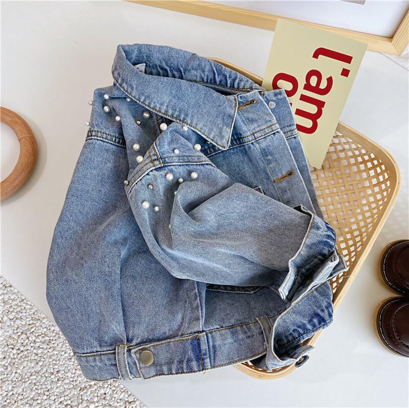 Girls' Classic Pearls Denim Jackets Kids Button Down Jeans Jacket Top Coat Outwear - Image 5