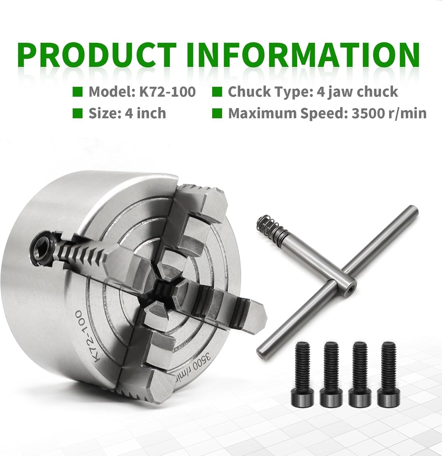 K72-100 Lathe Independent Chuck 4 Inch Manual Chuck 4 Jaw 3500 r/min