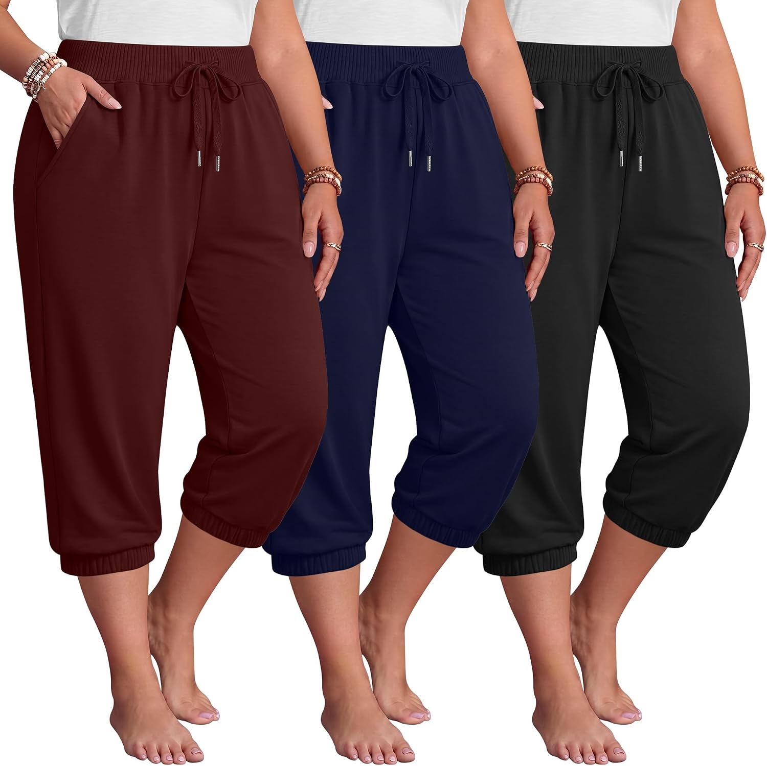 3 Pack Women's Plus Size Capri Joggers Soft Loose Workout Capris Lounge Athletic Yoga Capri Pants Summer Sweatpants