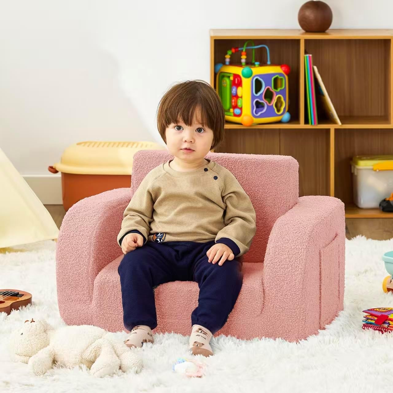 Toddler Couch, 2-in-1 Toddler Chairs Comfy 1-3 Years Old, Toddler Chair for Girls and Boys, Kids Couch Bed Fold Out, Convertible Baby Sofa to Lounge Chair for Playing, Reading, Napping, Pink - Image 2
