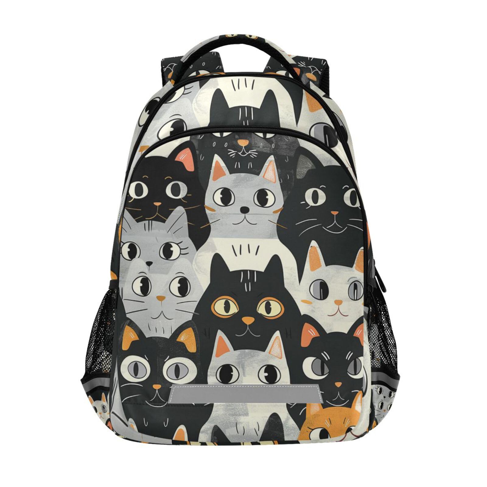 Wzzzsun Gatito Gato Negro Gris Mochila Niño y Niña, Mochilas Escolar Grande Reflectante para Infantil Mochila Portátil de Mujer Hombre Viaje