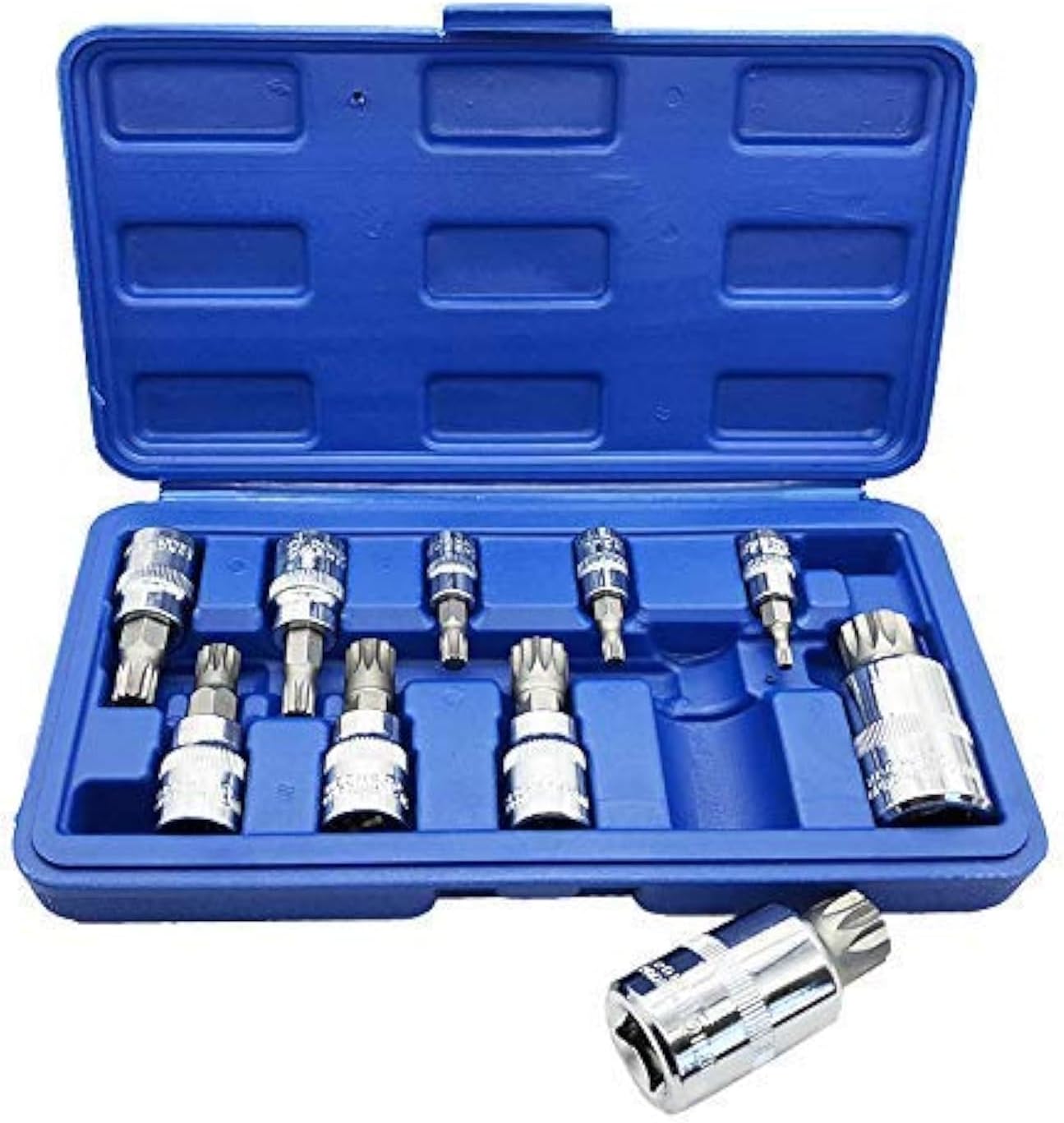 mainpoint XZN Triple Square Spline Bit Socket Set 12 Point Tamper Proof 1/2 1/4 and 3/8 Inch Drive,4mm-18mm,S2 Steel,10 Pieces