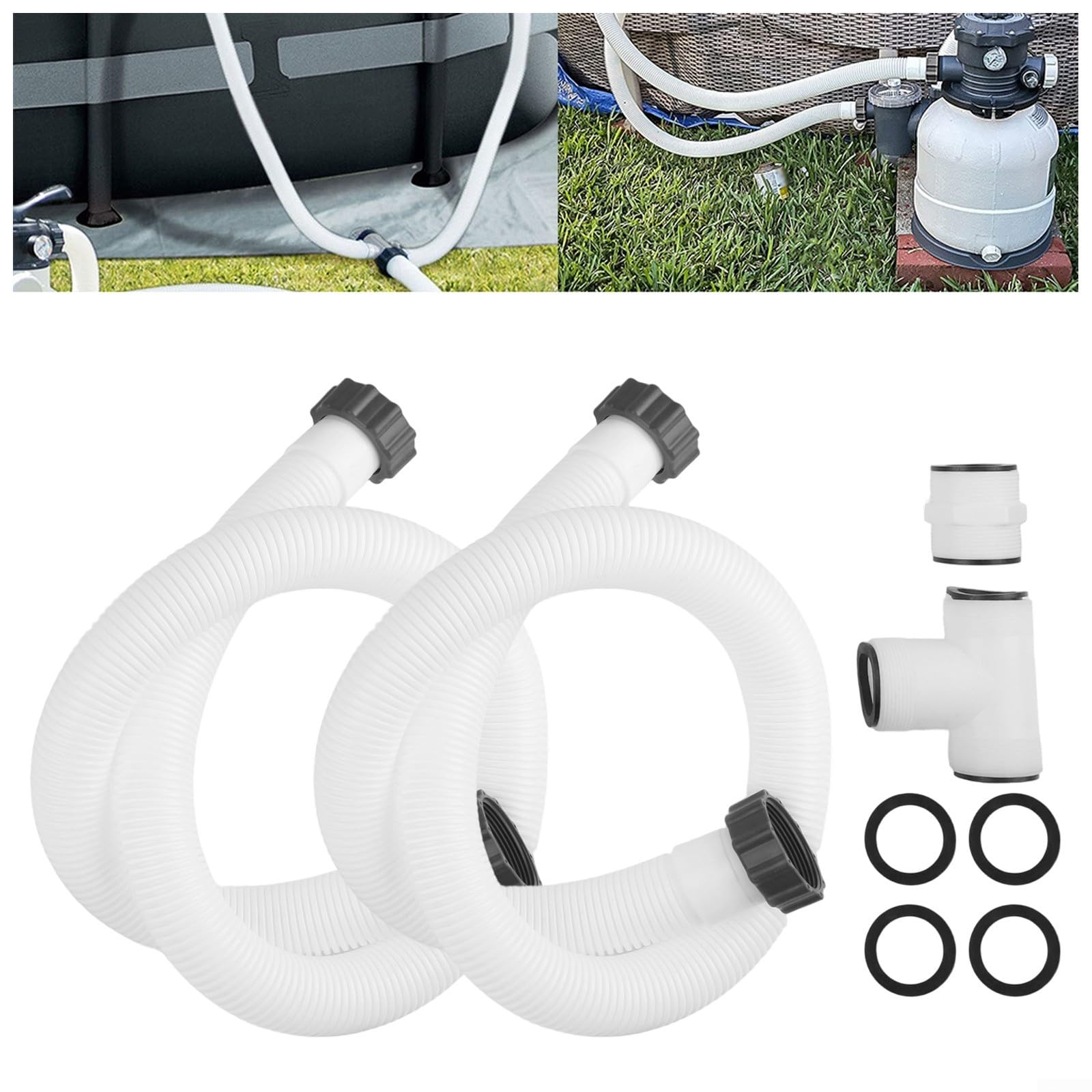 Tubo flessibile per pompa filtro piscina 3,8 cm set per pompe Intex per coleman – tubi di ricambio con connettori e guarnizioni – ideale per sistemi di filtraggio a sabbia