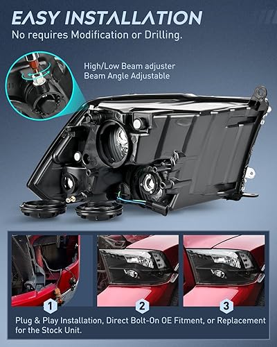 Miniatura 3 de Nilight - Montaje de faros delanteros para Ram 1500 2500 3500 modelo 2009 - 2018 con carcasa negra y lente esquinero transparente (solo para modelos