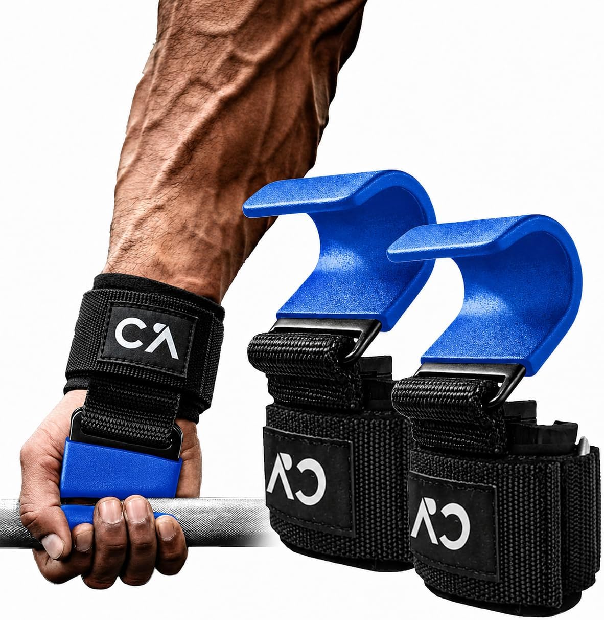 Weight Lifting Hooks (Pair) for Deadlifts, Pull Ups, Rows & Shrugs – Heavy Duty Steel Gym Hooks with 8mm Neoprene Padded Wrist Straps, Secure Hand Grips for Weightlifting, Powerlifting & Strength Training
