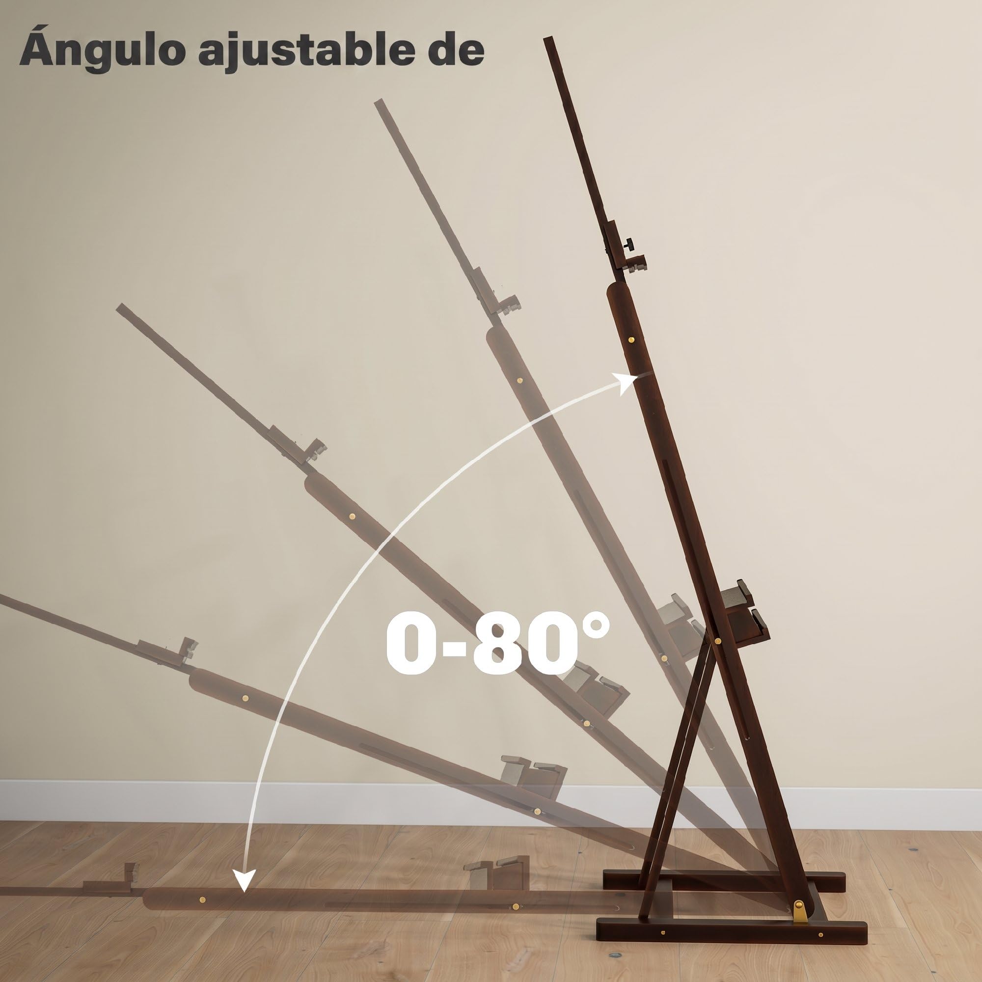 HOMCOM Caballete de Pintura con Altura y Ángulo Ajustables 230 cm Marrón | Caballete de Madera, Almacenamiento, para Adultos, Artistas, Pintor, Estudiantes